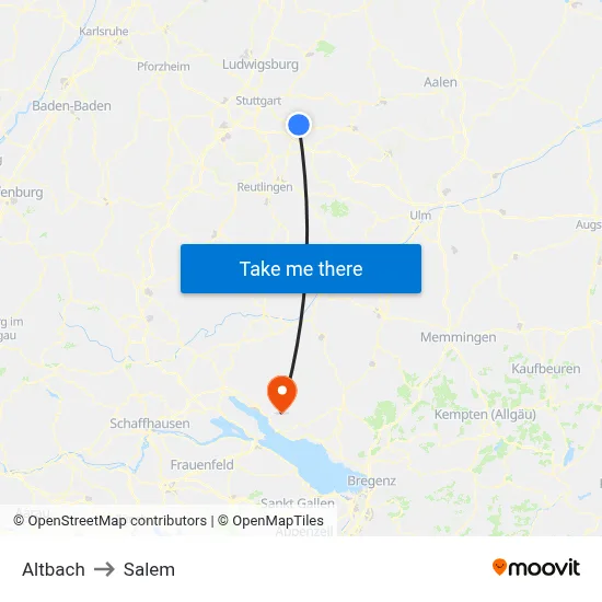 Altbach to Salem map