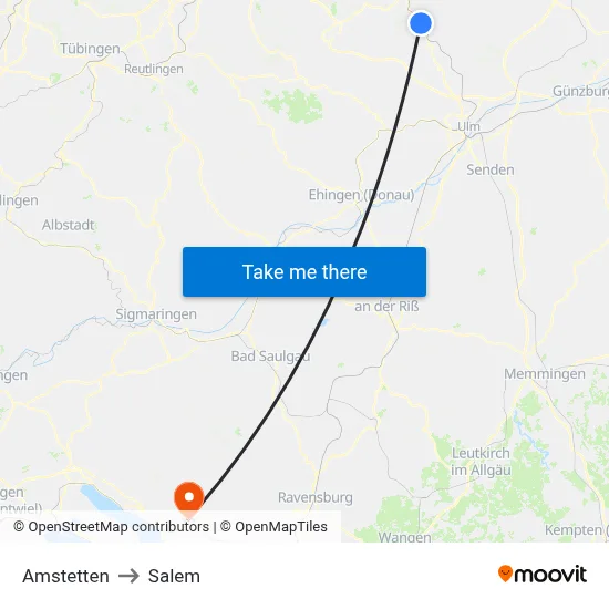 Amstetten to Salem map