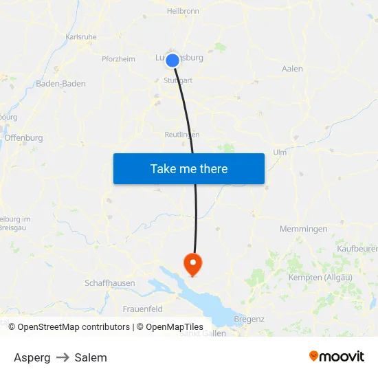 Asperg to Salem map