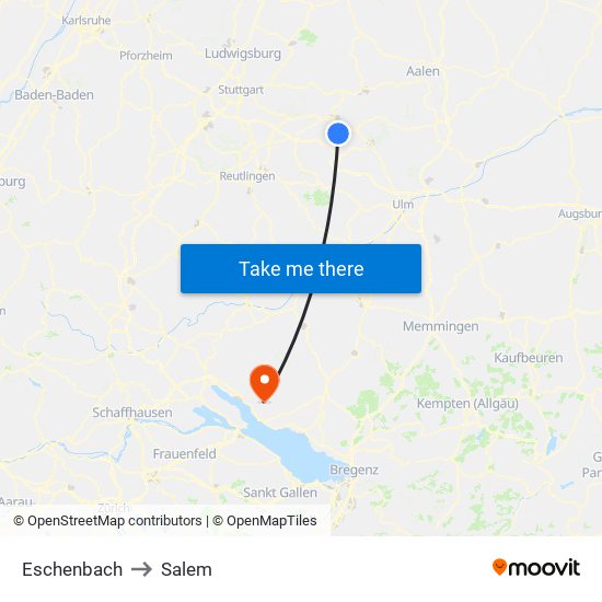 Eschenbach to Salem map