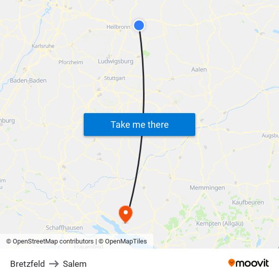Bretzfeld to Salem map