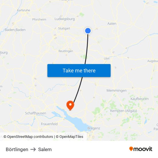 Börtlingen to Salem map