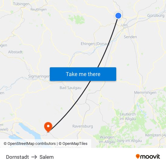 Dornstadt to Salem map