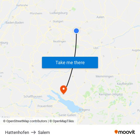 Hattenhofen to Salem map