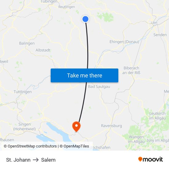 St. Johann to Salem map