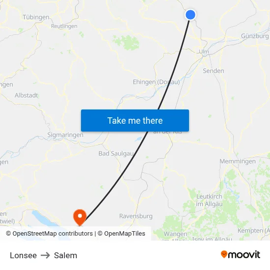 Lonsee to Salem map