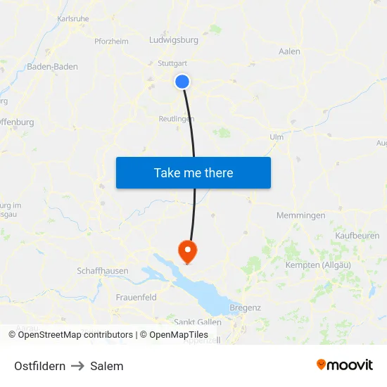 Ostfildern to Salem map