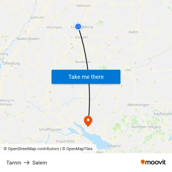 Tamm to Salem map