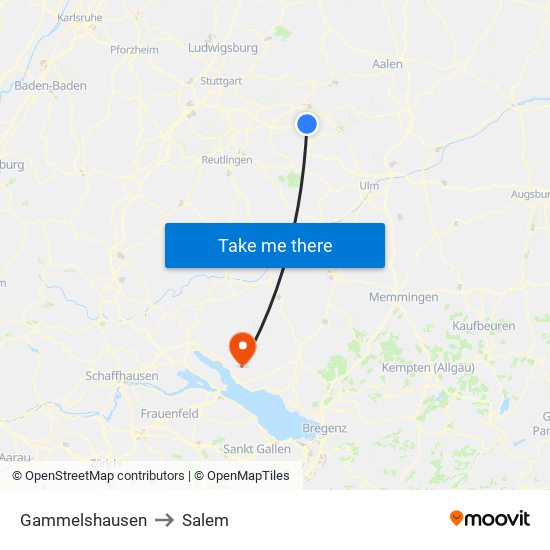 Gammelshausen to Salem map