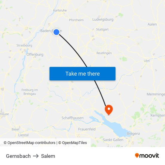 Gernsbach to Salem map