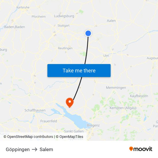 Göppingen to Salem map