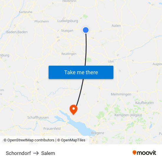 Schorndorf to Salem map