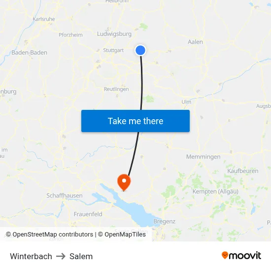Winterbach to Salem map