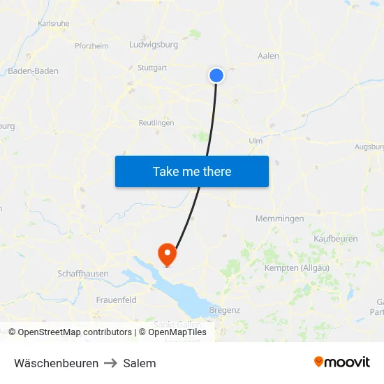 Wäschenbeuren to Salem map