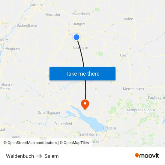 Waldenbuch to Salem map