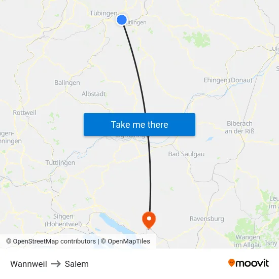 Wannweil to Salem map