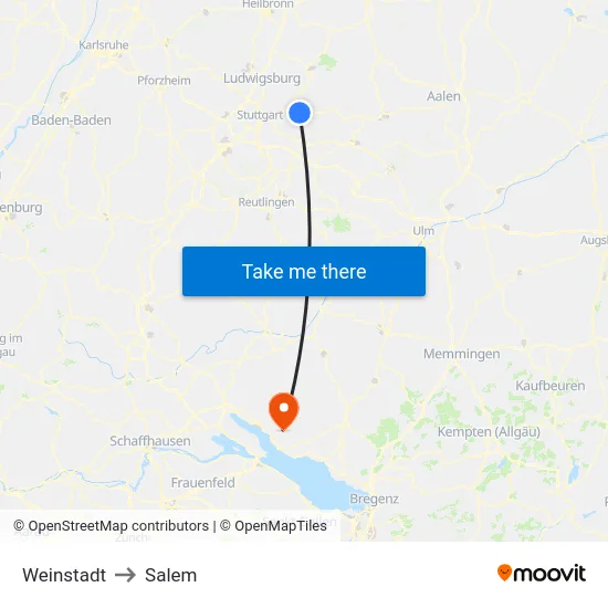 Weinstadt to Salem map