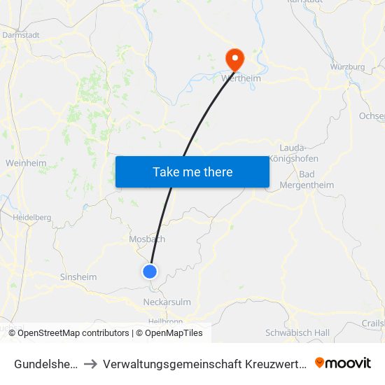 Gundelsheim to Verwaltungsgemeinschaft Kreuzwertheim map