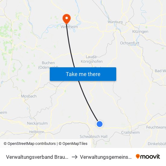 Verwaltungsverband Braunsbach-Untermünkheim to Verwaltungsgemeinschaft Kreuzwertheim map