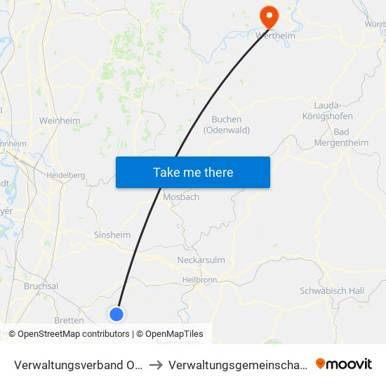 Verwaltungsverband Oberes Zabergäu to Verwaltungsgemeinschaft Kreuzwertheim map