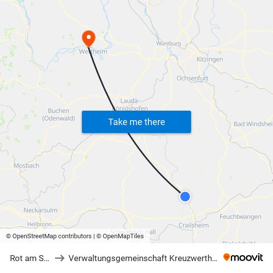 Rot am See to Verwaltungsgemeinschaft Kreuzwertheim map