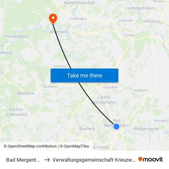 Bad Mergentheim to Verwaltungsgemeinschaft Kreuzwertheim map