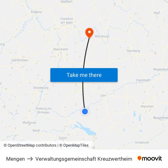 Mengen to Verwaltungsgemeinschaft Kreuzwertheim map