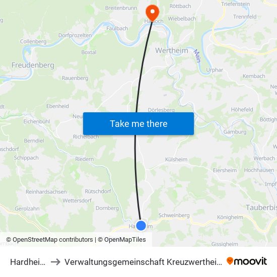 Hardheim to Verwaltungsgemeinschaft Kreuzwertheim map