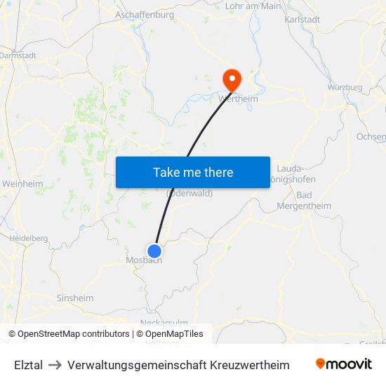 Elztal to Verwaltungsgemeinschaft Kreuzwertheim map