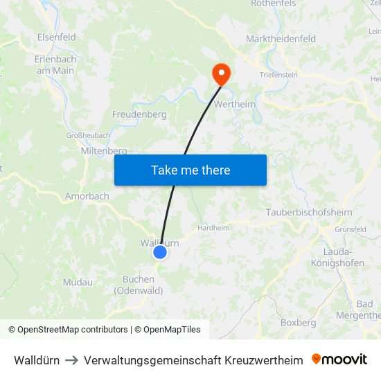Walldürn to Verwaltungsgemeinschaft Kreuzwertheim map
