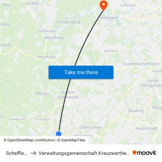 Schefflenz to Verwaltungsgemeinschaft Kreuzwertheim map