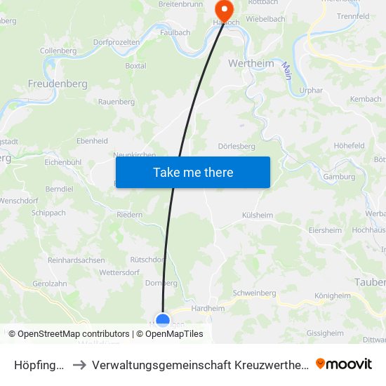 Höpfingen to Verwaltungsgemeinschaft Kreuzwertheim map