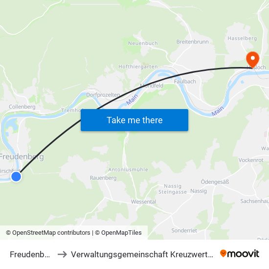 Freudenberg to Verwaltungsgemeinschaft Kreuzwertheim map