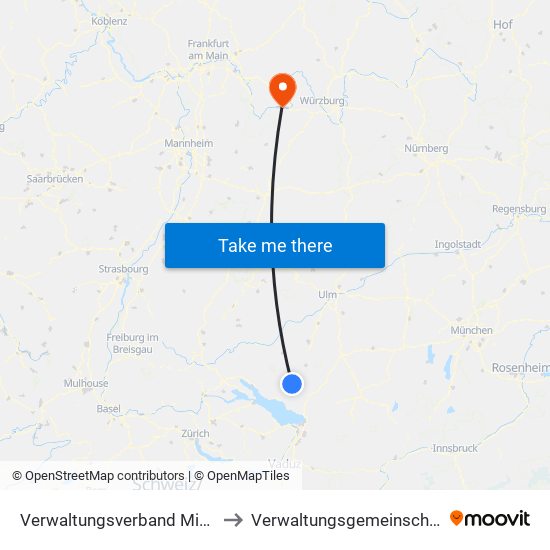 Verwaltungsverband Mittleres Schussental to Verwaltungsgemeinschaft Kreuzwertheim map