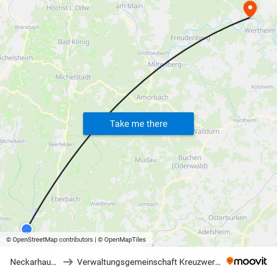 Neckarhausen to Verwaltungsgemeinschaft Kreuzwertheim map