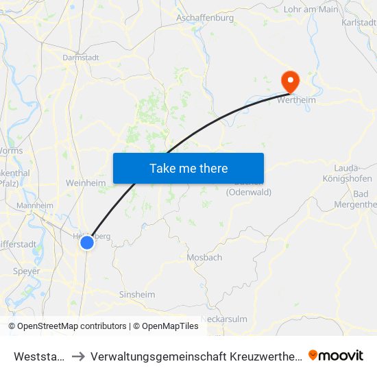 Weststadt to Verwaltungsgemeinschaft Kreuzwertheim map