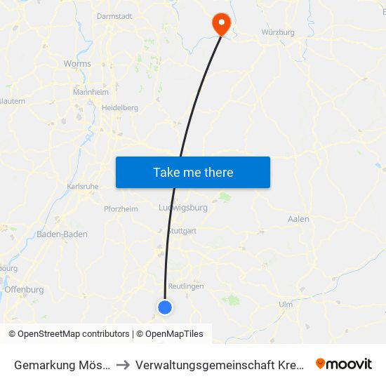 Gemarkung Mössingen to Verwaltungsgemeinschaft Kreuzwertheim map