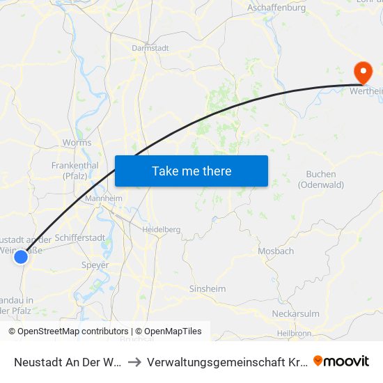 Neustadt An Der Weinstraße to Verwaltungsgemeinschaft Kreuzwertheim map
