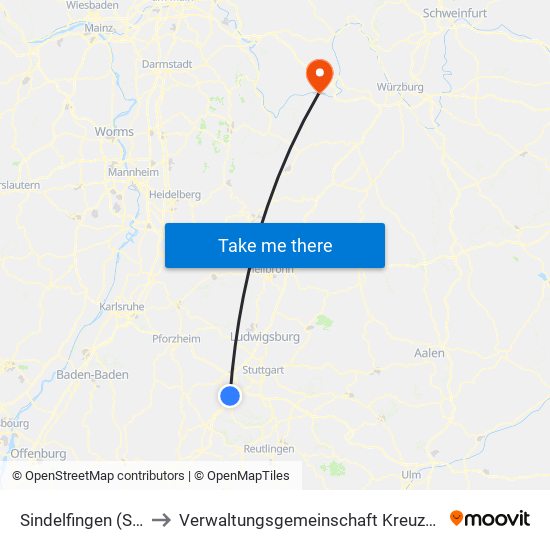 Sindelfingen (Stadt) to Verwaltungsgemeinschaft Kreuzwertheim map