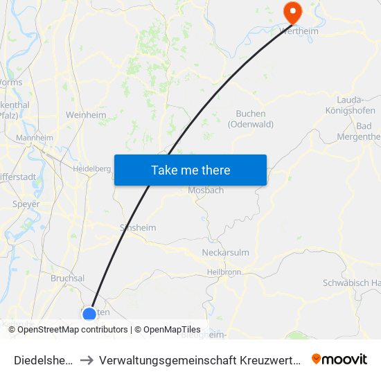 Diedelsheim to Verwaltungsgemeinschaft Kreuzwertheim map