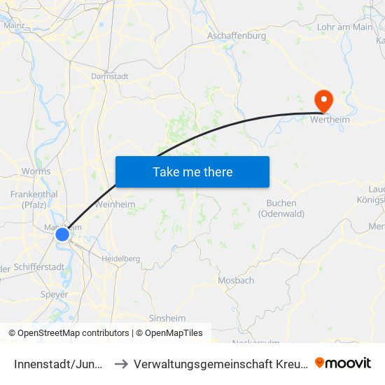 Innenstadt/Jungbusch to Verwaltungsgemeinschaft Kreuzwertheim map