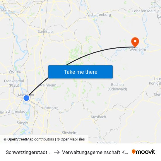 Schwetzingerstadt/Oststadt to Verwaltungsgemeinschaft Kreuzwertheim map