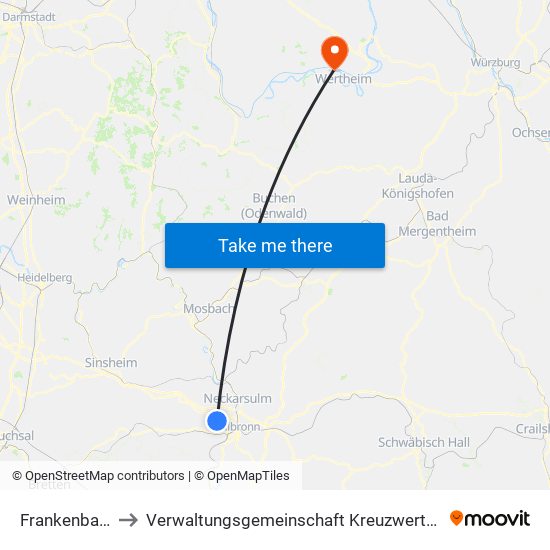 Frankenbach to Verwaltungsgemeinschaft Kreuzwertheim map