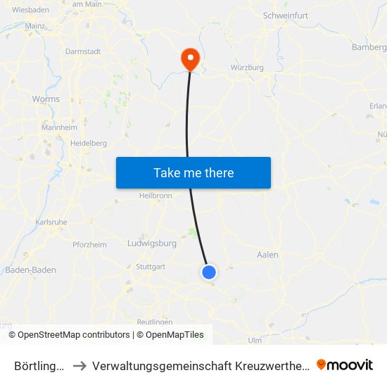 Börtlingen to Verwaltungsgemeinschaft Kreuzwertheim map