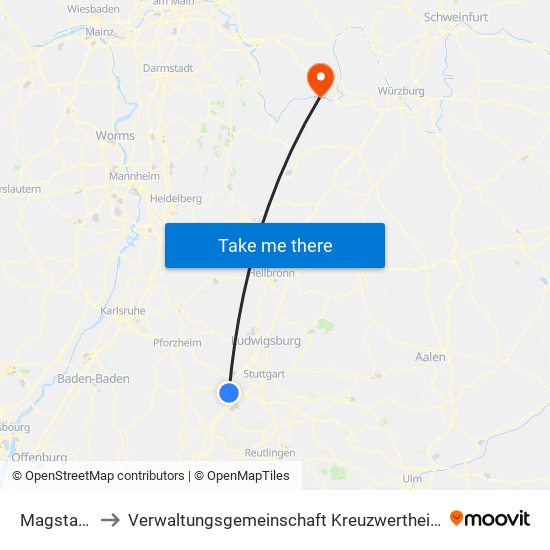 Magstadt to Verwaltungsgemeinschaft Kreuzwertheim map