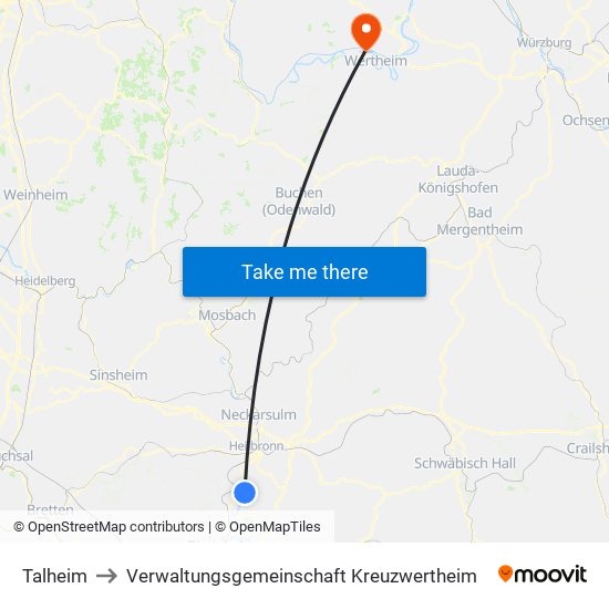 Talheim to Verwaltungsgemeinschaft Kreuzwertheim map