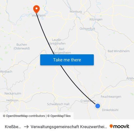 Kreßberg to Verwaltungsgemeinschaft Kreuzwertheim map