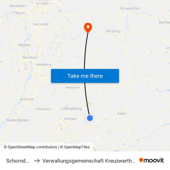Schorndorf to Verwaltungsgemeinschaft Kreuzwertheim map