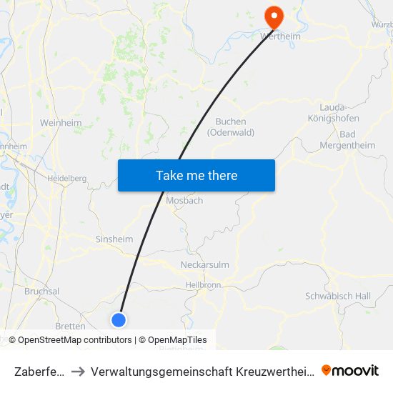 Zaberfeld to Verwaltungsgemeinschaft Kreuzwertheim map