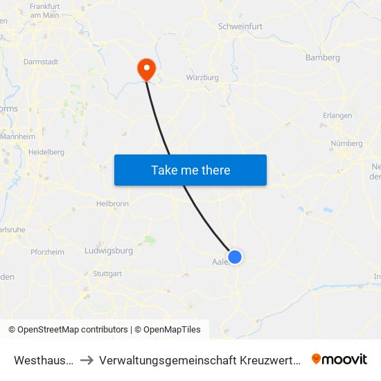 Westhausen to Verwaltungsgemeinschaft Kreuzwertheim map